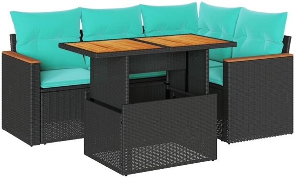 vidaXL 5-tlg. Garten-Sofagarnitur mit Kissen Schwarz Poly Rattan 3327480