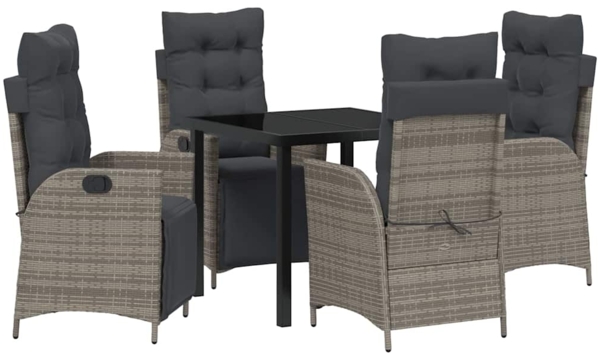 vidaXL Garten Essgruppe 5 pcs Grau Poly Rattan 3380548