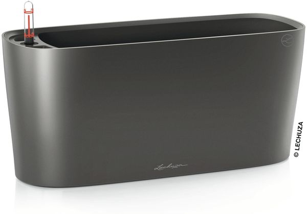 LECHUZA-Pflanzgefäß DELTA 20 Anthrazit Metallic | Tischgefäß mit Bewässerungssystem, Wasserstandsanzeiger und Pflanzeinsatz | Metallic-Oberfläche | 40 x 15 x 18 cm | 15563