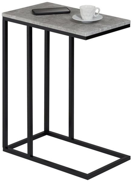 IDIMEX Beistelltisch Debora, praktischer Wohnzimmertisch in C-Form, schöner Couchtisch Tischplatte rechteckig in Betonoptik, eleganter Sofatisch mit Metallgestell in schwarz