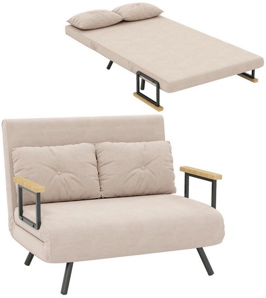 HOMCOM Relaxsessel mit Bettfunktion, Polstersofa mit verstellbarer Rückenlehne, Gästebett, Beige Samt, 102 x 73 x 81 cm