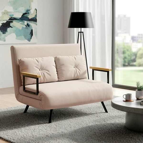 HOMCOM Schlafsofa Relaxsessel mit Bettfunktion, Klappsofa mit Samtoptik, Polstersofa 1 Teile, mit Verstellbarer Rückenlehne, Beige, 102 x 73 x 81 cm