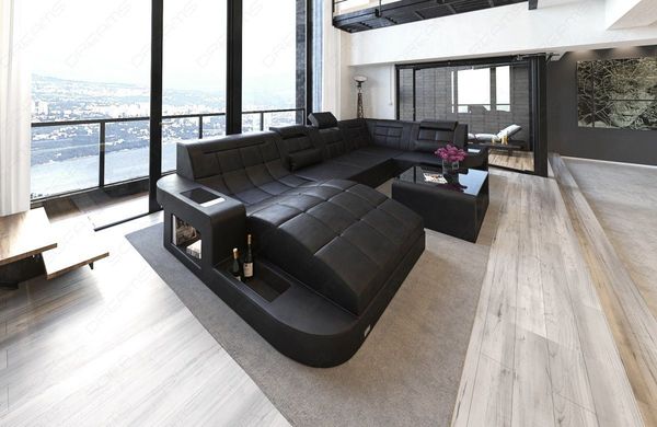 Sofa Dreams Wohnlandschaft Ledersofa Wave Mini U Form, Designersofa