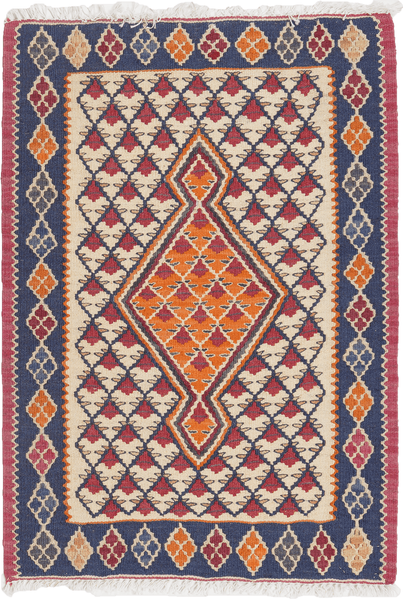 Looma 'Parvin' Kelim Senneh handgewebt, Schurwolle Beige, 60x86 cm