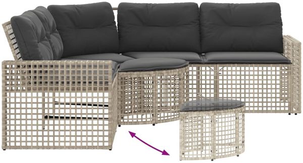 vidaXL Gartensofa in L-Form mit Kissen und Fußbank Hellgrau Polyrattan 365898 Bild 5