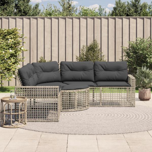 vidaXL Gartensofa in L-Form mit Kissen und Fußbank Hellgrau Polyrattan 365898