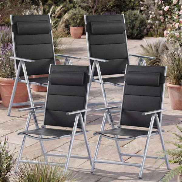 CASARIA® Alu Gartenstühle 4er Set Gepolstert 8-Fach Verstellbar Silber