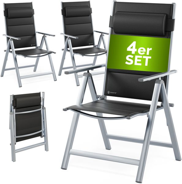 CASARIA® Alu Gartenstühle 4er Set Gepolstert 8-Fach Verstellbar Silber