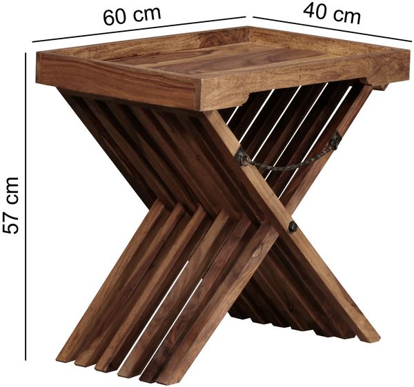 Kadima Design Massiver Sheesham-Holz Klapptisch, vielseitig einsetzbar, abnehmbares Tablett, ideal als Serviertablett. 60x40x57 cm Bild 4