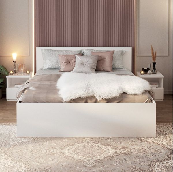 FDM Stauraumbett Bett Stauraumbett PANAMA SP Bettgestell 140x200 & weitere Größen (verfügbar 90x200 120x200 140x200 160x200 180x200cm, Bettrahmen, Bett, mit großen Kopfteil, mit Bettkasten zum aufklappen), mit/ohne Matratze