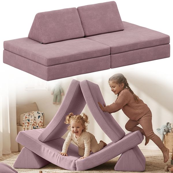Bellabino 'Nile' Spielsofa, 4-tlg, Cord, lila, faltbare Kindercouch, abnehmbarer & waschbarer Bezug, Kindersofa aus Schaumstoff