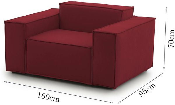 Dmora Rodonite-Sessel, Wohnzimmersessel, 100 % Made in Italy, Relaxsessel aus gepolstertem Stoff, 160 x 95 x 70 cm, Rot Bild 3