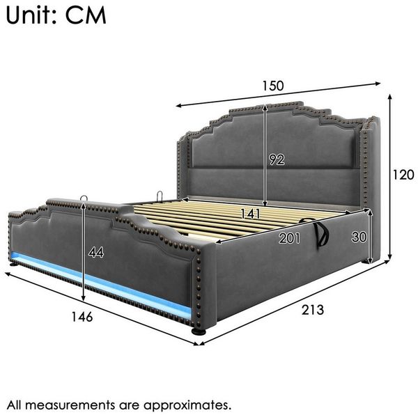 Celya Polsterbett Doppelbett mit hydraulischem Stauraum (140x200cm, ohne Matratze, tauraumbett und Jugendbett mit Lattenrost, Samt), LED-Beleuchtung und USB-C-Ladeanschluss