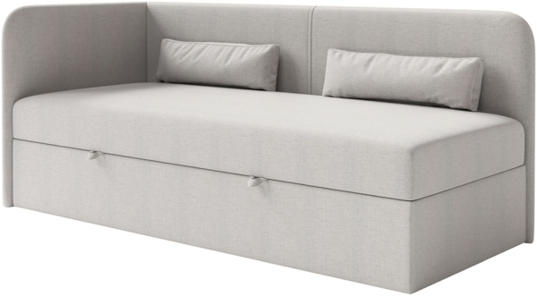 Selsey 'Calmmo' Jugendbett 90x200 mit Bettkasten, Chenille-Bezug, Kopfteil links, Hellgrau