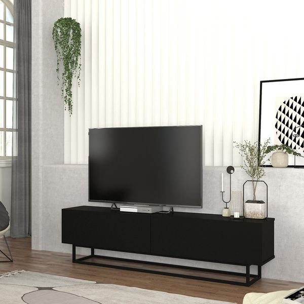 TV-Lowboard Nolven kurzes Gestell 180x32x47 cm Schwarz [en. casa]