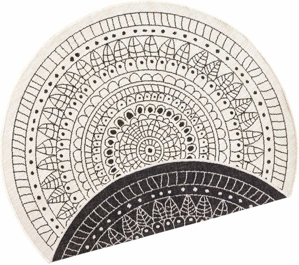 in- & Outdoor Wendeteppich Porto, rund - schwarz creme - 140 cm Durchmesser