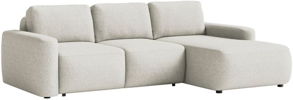 Selsey 'Carnos Mini' Ecksofa mit Schlaffunktion, Ottomane rechts, Chenille pflegeleicht, Creme