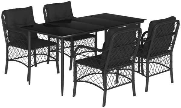 vidaXL 5-tlg. Garten-Essgruppe mit Kissen Schwarz Poly Rattan 3212099