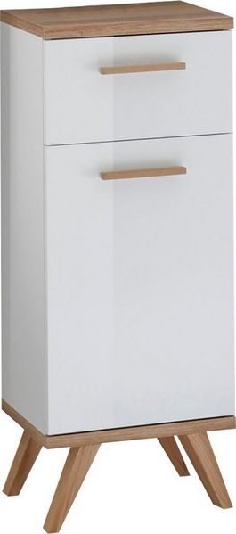 Saphir Unterschrank Quickset 923 Badschrank mit 1 Schublade, 1 Tür, 35,5 cm, Weiß Glanz Badezimmer-Unterschrank inkl. Türdämpfer, mit Holzgriffen