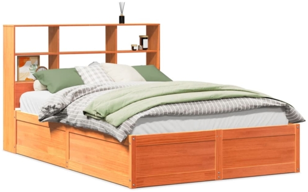 vidaXL Massivholzbett ohne Matratze Wachsbraun 140x190 cm Kiefernholz 3323469