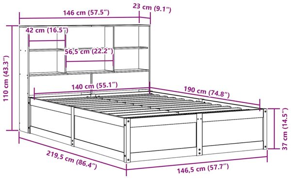 vidaXL Massivholzbett ohne Matratze Wachsbraun 140x190 cm Kiefernholz 3323469 Bild 12