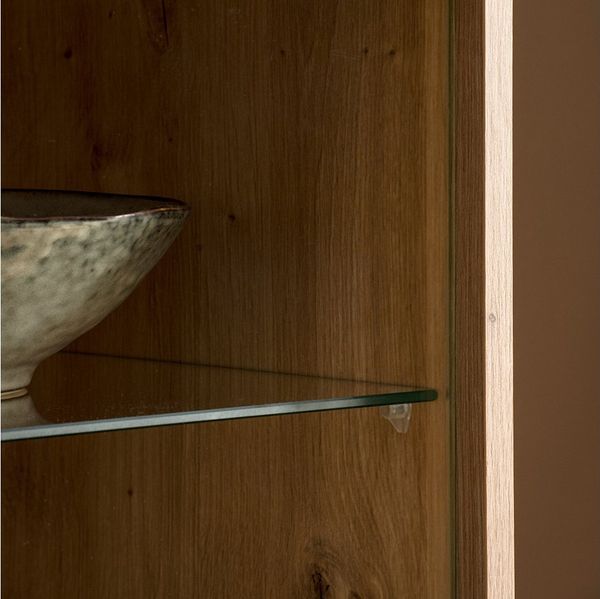 Lomadox Vitrine SITTEN-61 75 cm breit, Eiche mit Kaschmir Beige, 4 Türen