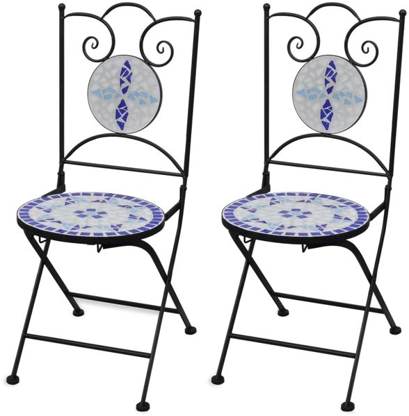 vidaXL Bistrostühle Klappbar 2 Stk. Keramik Blau und Weiß 41531