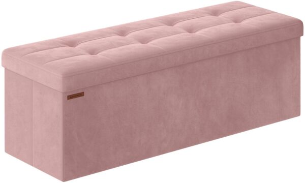 Songmics Sitzbank mit Stauraum aus Samt, klappbare Sitztruhe, 2 extra Aufbewahrungsboxen, 38 x 110 x 38 cm, bis 300 kg belastbar, für Flur, Wohnzimmer, Schlafzimmer, pastellrosa LSFDE277R01