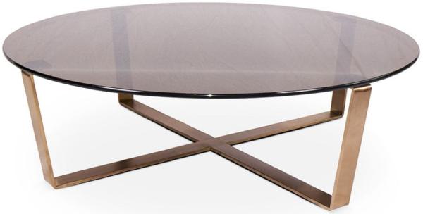 Casa Padrino Luxus Couchtisch Bronze / Rosegold Ø 105 x H. 38 cm - Runder Wohnzimmertisch mit Glasplatte und Edelstahl Gestell - Luxus Möbel