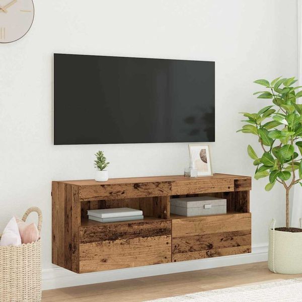 TV-Wandschrank, TV-Hängeboard Fernsehschrank mit LED Altholz 100 x 30 x 40 cm Holzwerkstoff