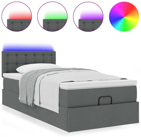 vidaXL Ottoman-Bett mit Matratze & LEDs Dunkelgrau 100x200 cm Stoff 3312451 Bild 4