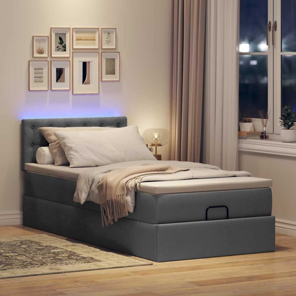 vidaXL Ottoman-Bett mit Matratze & LEDs Dunkelgrau 100x200 cm Stoff 3312451 Bild 2