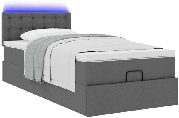 vidaXL Ottoman-Bett mit Matratze & LEDs Dunkelgrau 100x200 cm Stoff 3312451 Bild 5