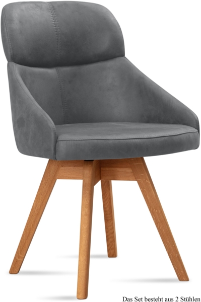 Esszimmerstuhl drehbar (2er-Set) Drala 52x82x63 Eiche geölt/Grau