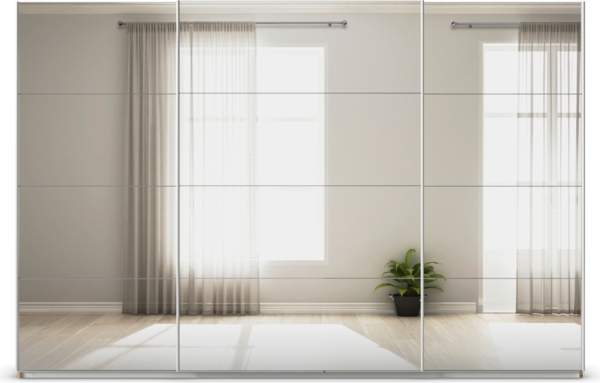 rauch Quadra, Kleiderschrank, Schiebetürenschrank, 3-türig, mit Spiegel, mit 4 Kleiderstangen und 8 Einlegeböden, Farbe Eiche Artisan, BxHxT 315x229x62cm Bild 2