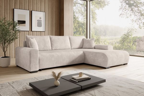 storez24 Ecksofa Nelly, mit Bettkasten und Schlaffunktion, Cordstoff, L-Form, bequem