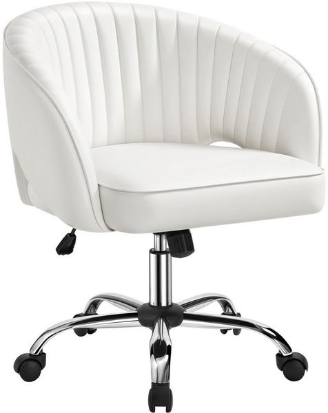 Yaheetech Drehstuhl mit Rollen und Schaukelfunktion, Höhenverstellbar 46,5 - 56,6 cm, Samtbezug, Weiß