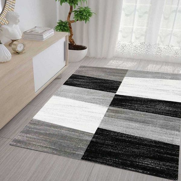 Vimoda Teppich Geometrisches Muster Meliert, Kariert, Rechteckig, Läufer, Teppich Wohnzimmer, Schlafzimmer, Kachel Optik, Rot Lila Beige