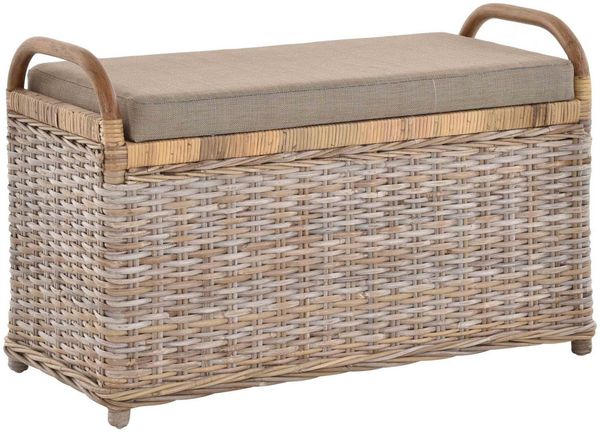 Krines Home Sitzbank Rattan Bank Sitzbank Sitzhocker mit Stauraum gepolstert Wäschetruhe 80, gepolsterter Deckel