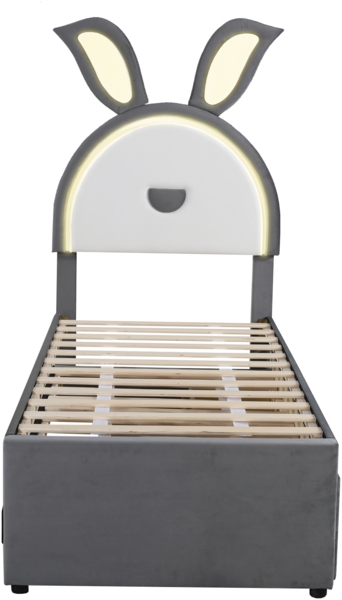 Kinderbett mit LED, Ausziehbett & Schubladen, Polster-Einzelbett 90×200, Kinderzimmer Bettgestell Bild 8