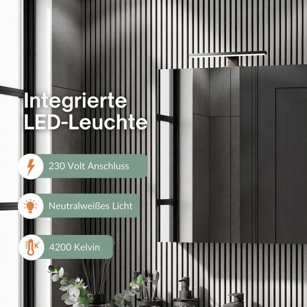 Planetmöbel Badezimmerspiegelschrank Spiegelschrank Merkur, anthrazit, 60 cm, mit LED-Leuchte in schwarz