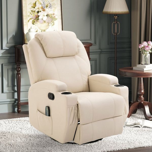OKWISH Massagesessel Relaxsessel,Liegesessel,mit Liegefunktion (Massagesessel elektrisch drehbar mit 8 Vibrationspunkten & 5 Modi – Relaxsessel mit Schaukelfunktion für Senioren & Home Office, ideal fürs Wohnzimmer), mit Relaxfunktion