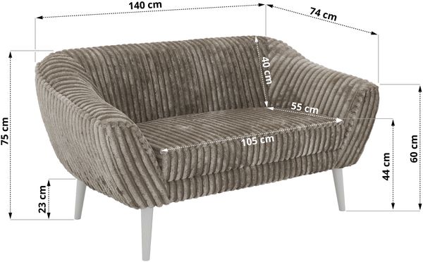 Polstersofa PIRS 2 Skandinavisches Sofa 2-Sitzer, Sofa mit Wellenfederung, Breite 140 cm, weiße Füße Hoher Sitzkomfort - Hellbraun Cord Bild 5