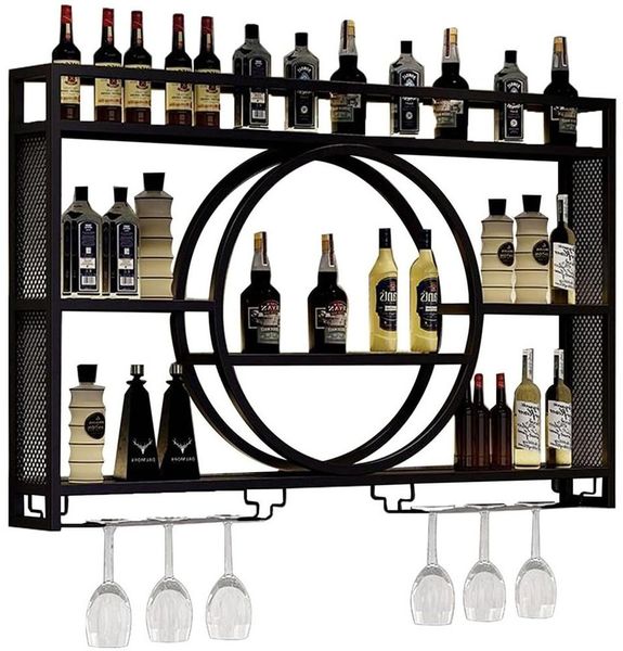 TUWENA Weinregal Weinregal Metall, Wandmontage 3-stöckiges Barregal, schwebende Regal, Küchenaufbewahrung mit Weinglashalter, für Küche, Esszimmer, Bar, Deko