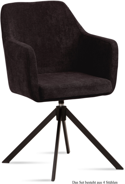 Armlehnstuhl drehbar (4er-Set) Denice 57x87x60 Schwarz/Espresso
