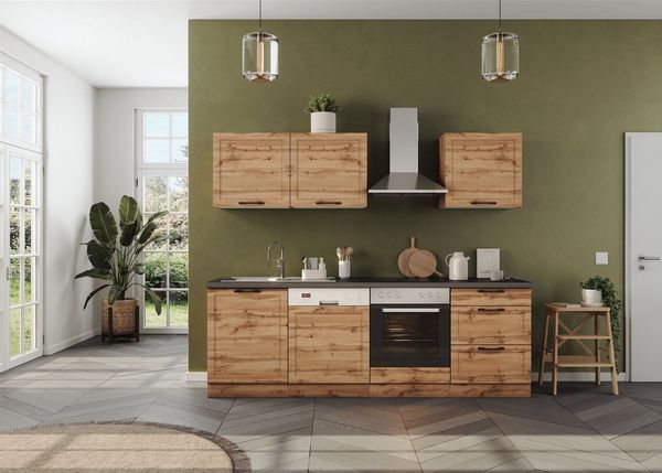 KOCHSTATION Küchenzeile KS-Lani, mit MDF-Fronten, Breite 240 cm, wahlweise mit E-Geräten, Höhen-Ausgleichsfüße 0-4 cm
