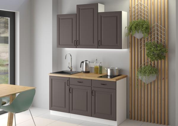 Landhaus Küche Stilo Grau 150 cm Küchenzeile Küchenblock Einbauküche Singleküche