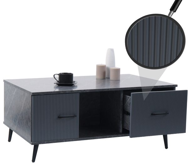 Couchtisch HWC-N89, Beistelltisch Sofatisch, Schubladen Türen Fächer Melamin Holz, 43x100x60cm ~ Marmor-Optik grau