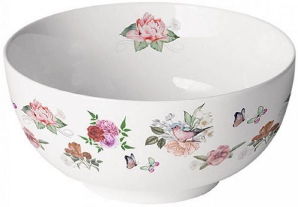 Ambiente Luxury Paper Products Müslischüssel Porzellan Schale, Serviergeschirr, Geschirr, Schalen, Schüssel, Porzellan Schüssel ca, 400 ml Blumen Sommer, Schale Charlotte weiß Motiv, (1-tlg), Kollektion, Geschenke, Ideal als Geschenk