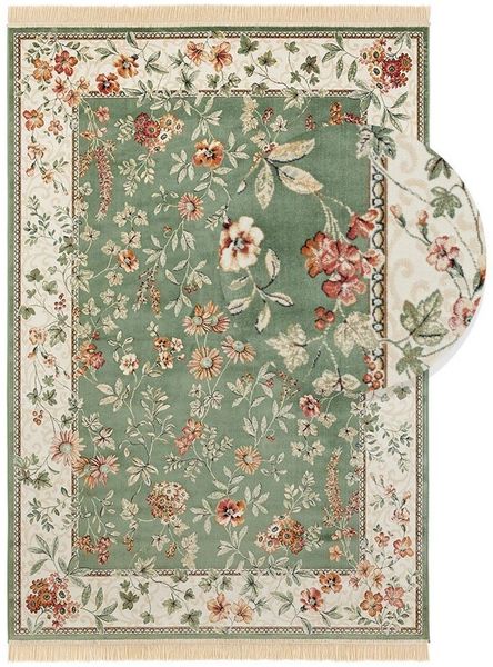 Teppich Boss Teppich Orientalischer Samt Teppich mit Fransen Oriental Flowers Grün, rechteckig